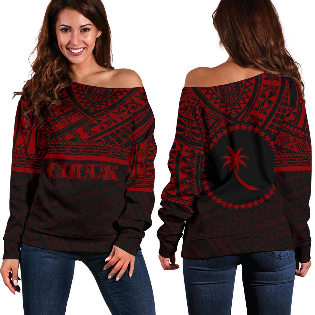 Chuuk Women's Off Shoulder Sweater - Red Version Red - Polynesian Pride