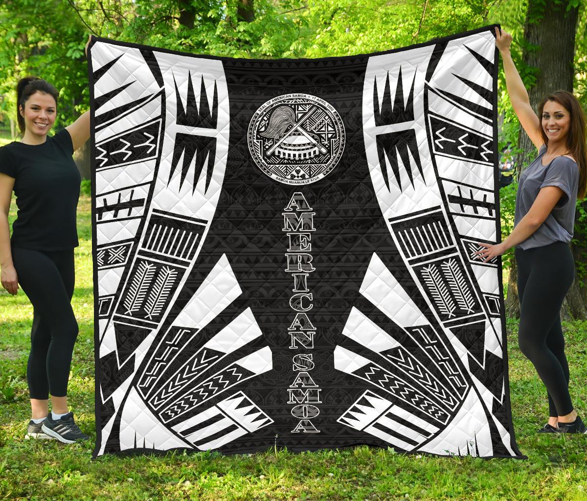 American Samoa Premium Quilt - American Samoa Seal Polynesian White Tattoo (Black) Black - Polynesian Pride