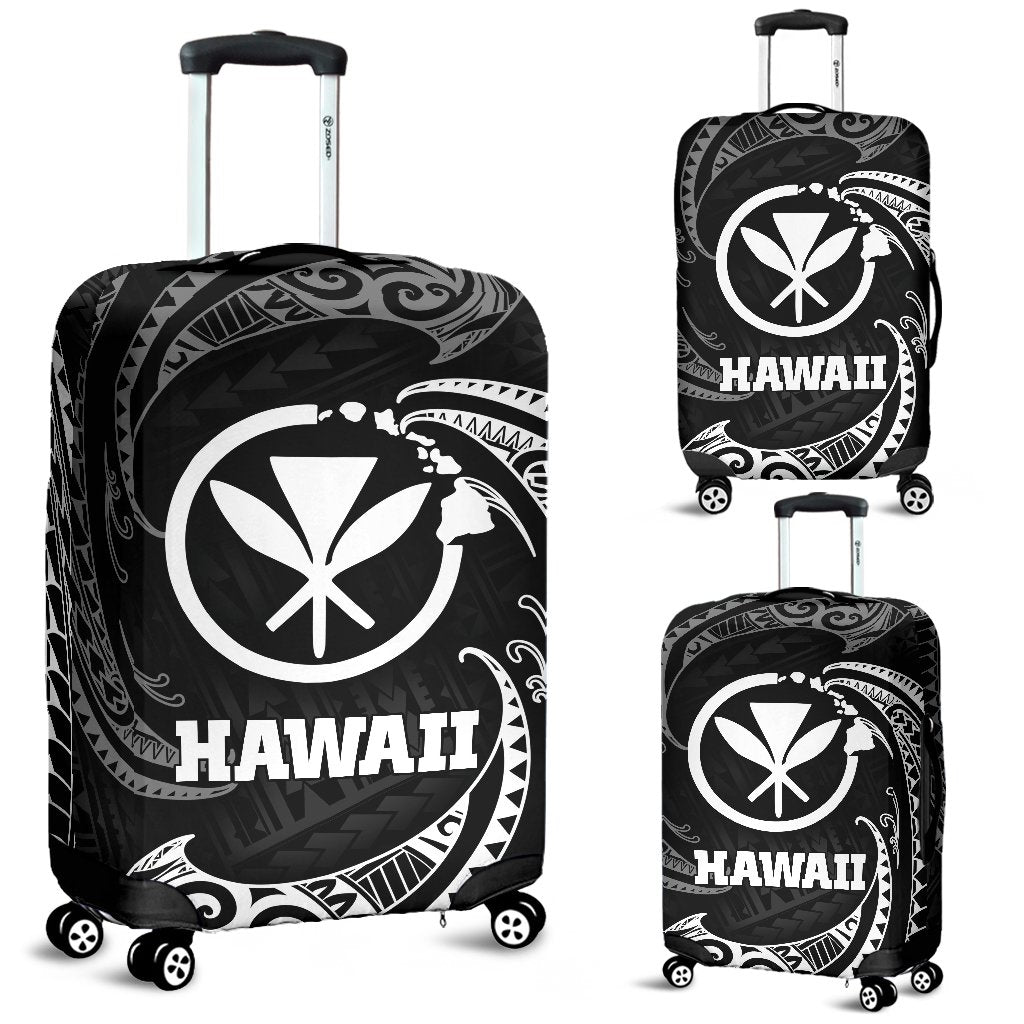 Hawaii Polynesian Luggage Covers - White Tribal Wave Black - Polynesian Pride