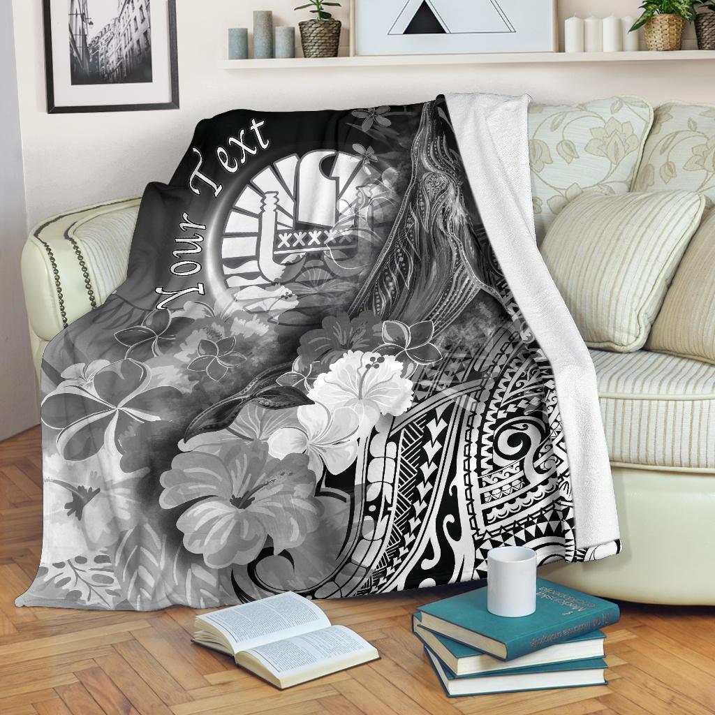 Tahiti Custom Personalised Premium Blanket - Humpback Whale with Tropical Flowers (White) White - Polynesian Pride