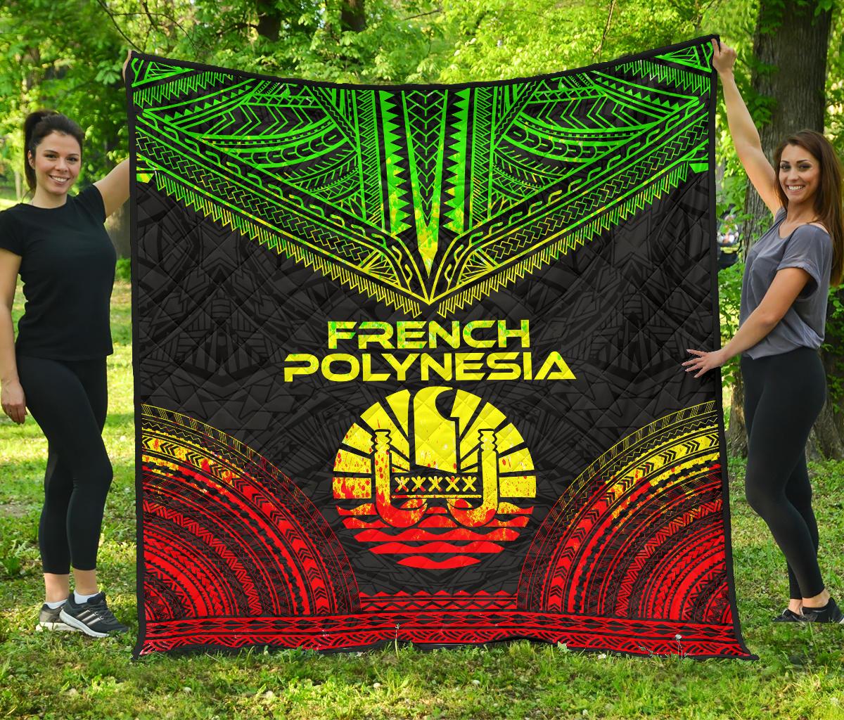 French Polynesia Premium Quilt - Gambier Islands Flag Polynesian Chief Reggae Version - Polynesian Pride