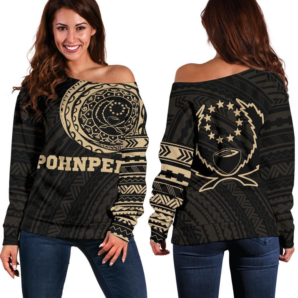 Pohnpei in My Heart Tattoo Style Off Shoulder Sweater A7 Black - Polynesian Pride