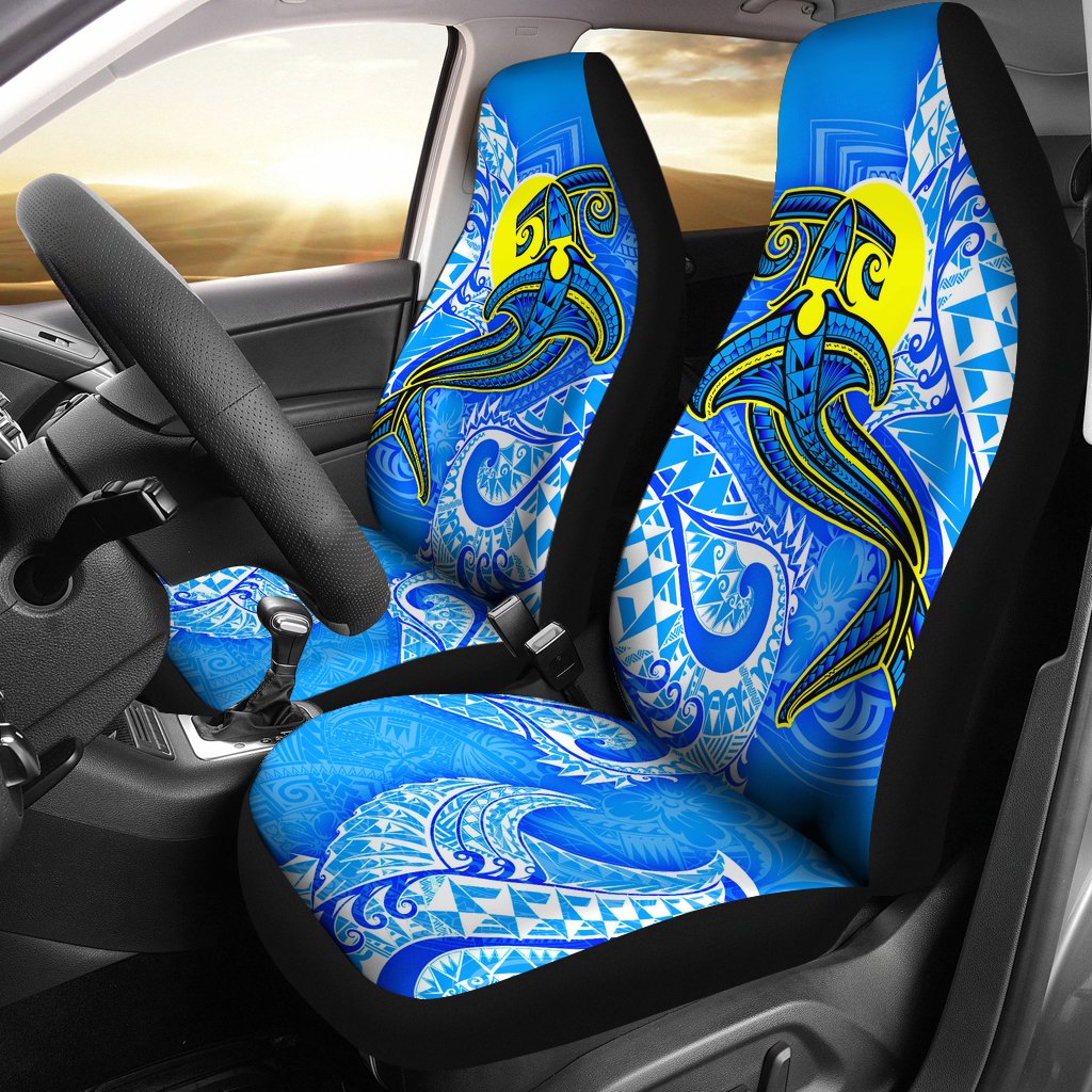 Palau Polynesian Car Seat Covers - Palau Flag with Polynesian Tattoo Universal Fit Blue - Polynesian Pride