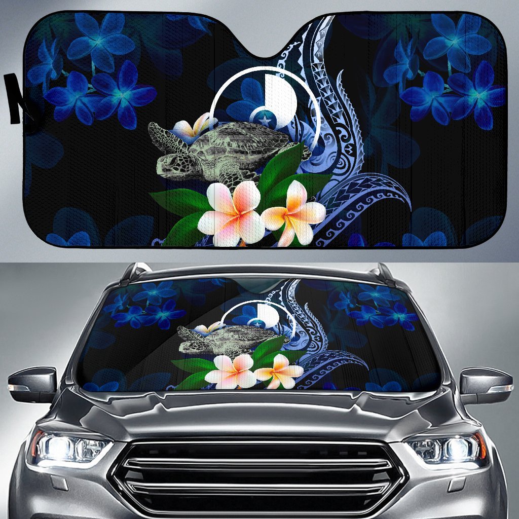 Polynesian Yap Sun Shades - Turtle With Plumeria Flowers Auto Sun Shade Universal Fit Blue - Polynesian Pride