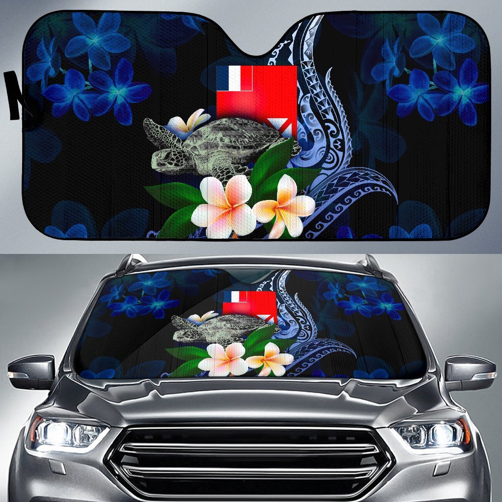 Wallis And Futuna Polynesian Sun Shades - Turtle With Plumeria Flowers One Style Universal Fit Blue - Polynesian Pride