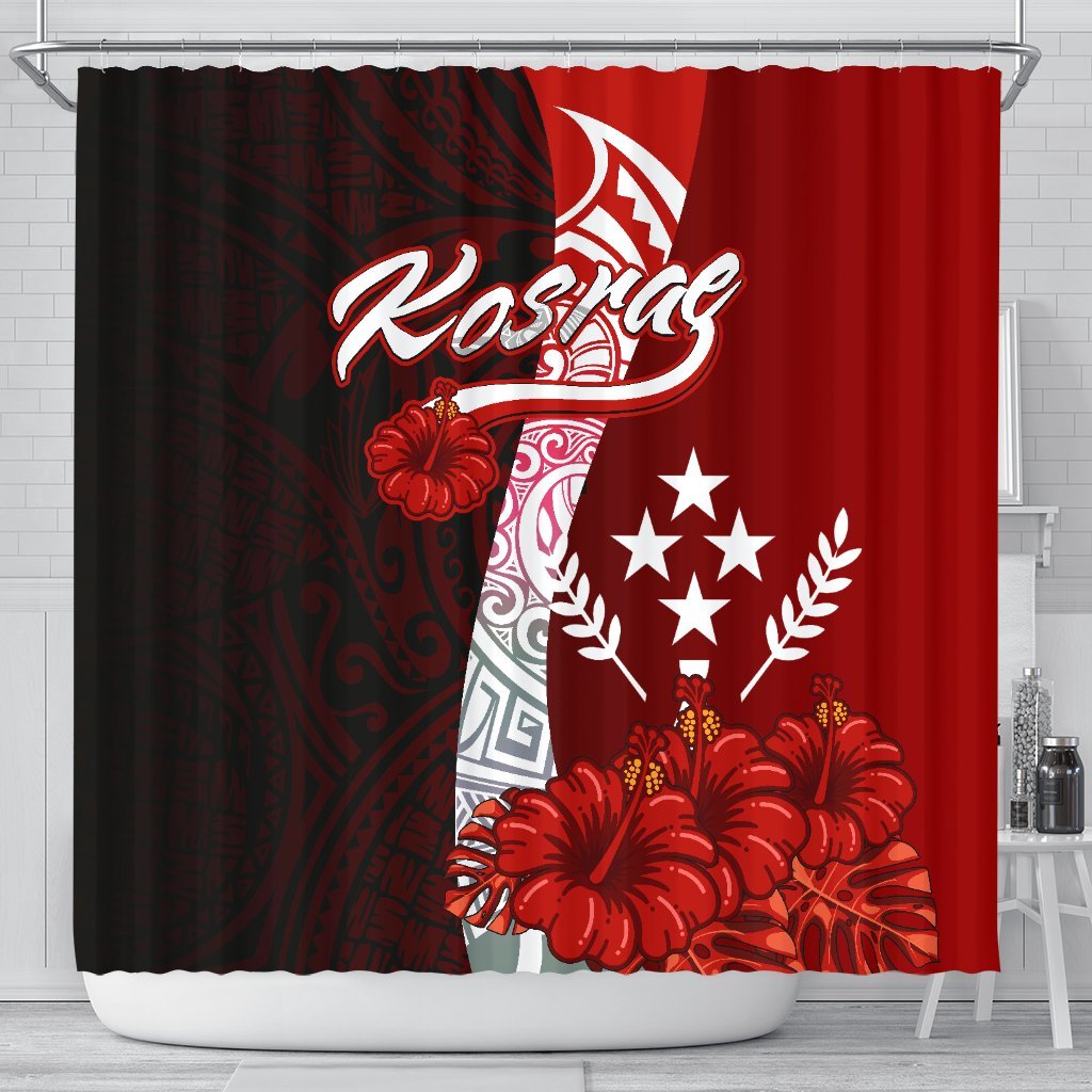 Kosrae Micronesia Shower Curtain - Coat Of Arm With Hibiscus 177 x 172 (cm) Red - Polynesian Pride