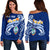 Guam Personalised Women's Off Shoulder Sweater - Guam Seal Polynesian Patterns Plumeria (Blue) - Polynesian Pride