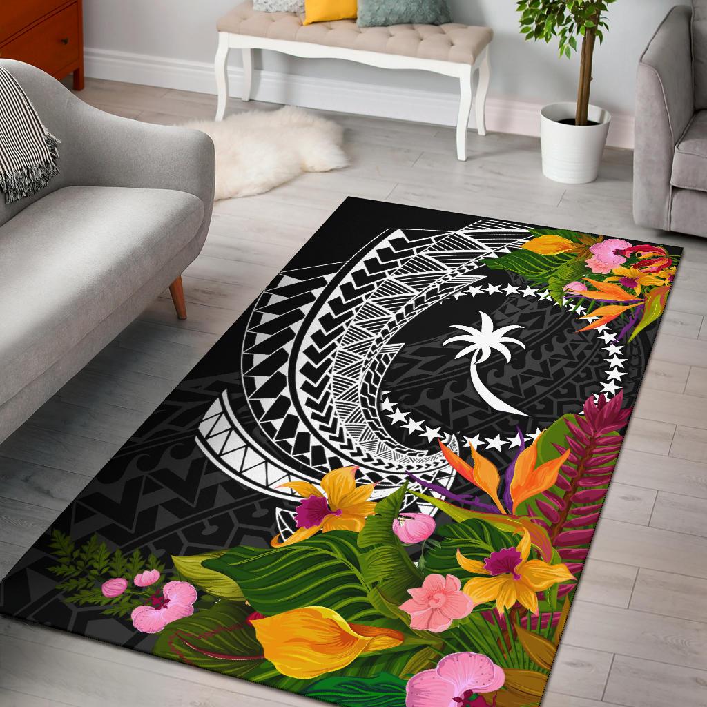 Chuuk State Area Rug - Seal Spiral Polynesian Patterns Black - Polynesian Pride