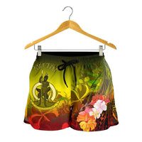 Vanuatu Custom Personalised Women's Short - Humpback Whale with Tropical Flowers (Yellow) - Polynesian Pride