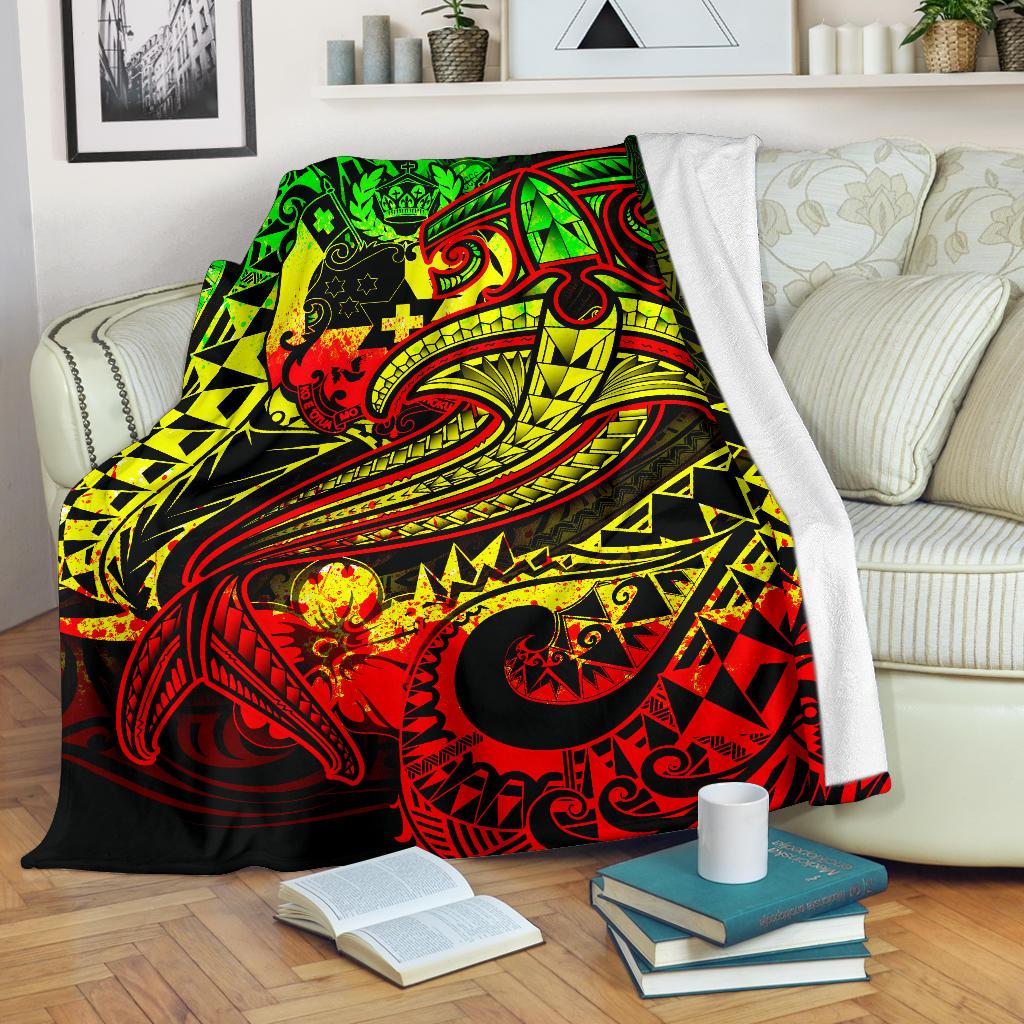 Tonga Premium Blanket - Reggae Shark Polynesian Tattoo White - Polynesian Pride