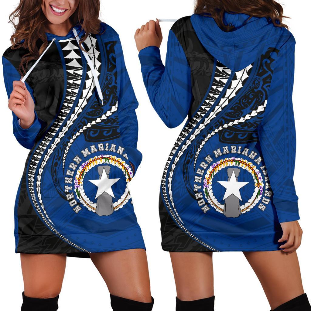 Northern Mariana Islands Women's Hoodie Dress Kanaloa Tatau Gen MP Blue - Polynesian Pride