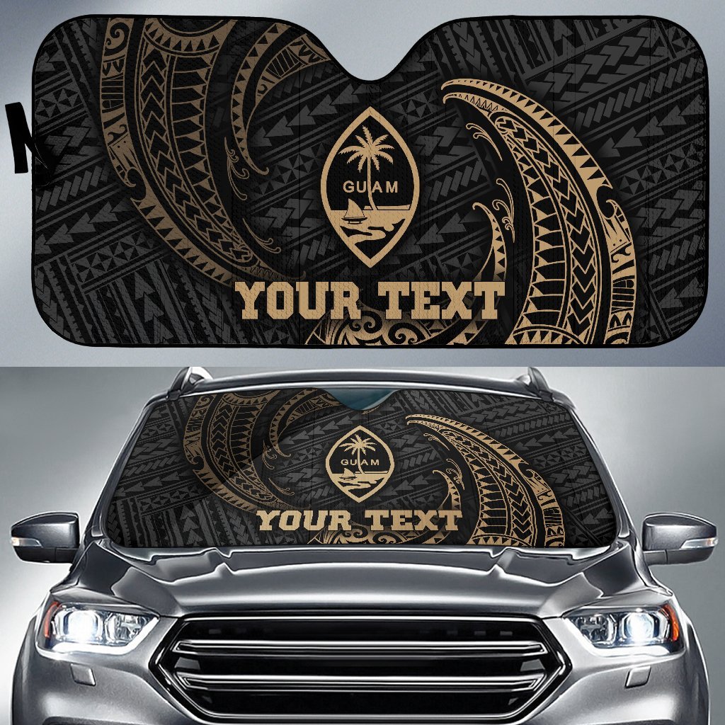 Polynesian Guam Custom Personalised Sun Shades - Gold Tribal Wave Auto Sun Shade Universal Fit Gold - Polynesian Pride