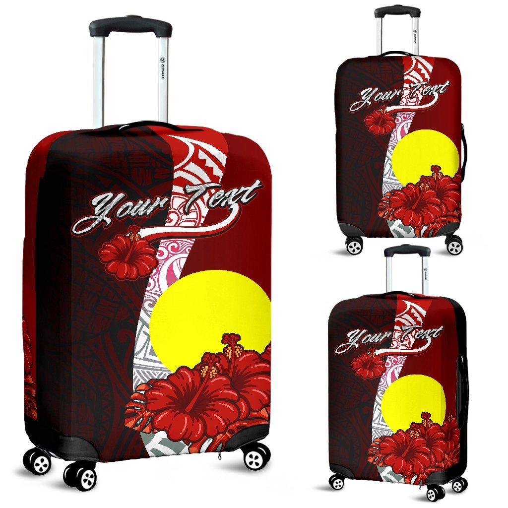 Palau Polynesian Custom Personalised Luggage Covers - Coat Of Arm With Hibiscus Red - Polynesian Pride