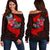 Guam Women's Off Shoulder Sweater - Polynesian Hook And Hibiscus (Red) - Polynesian Pride