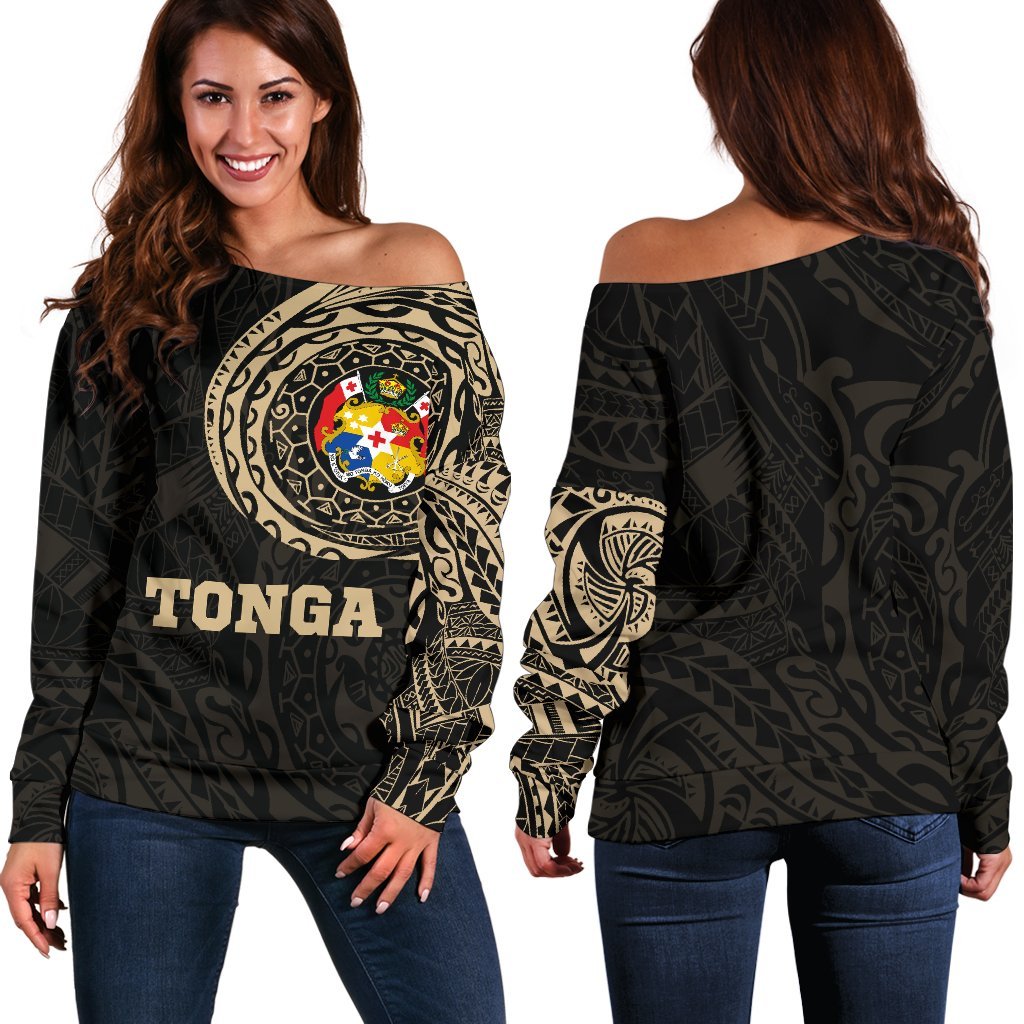 Tonga Polynesian Tattoo Style Off Shoulder Sweater A7 Black - Polynesian Pride