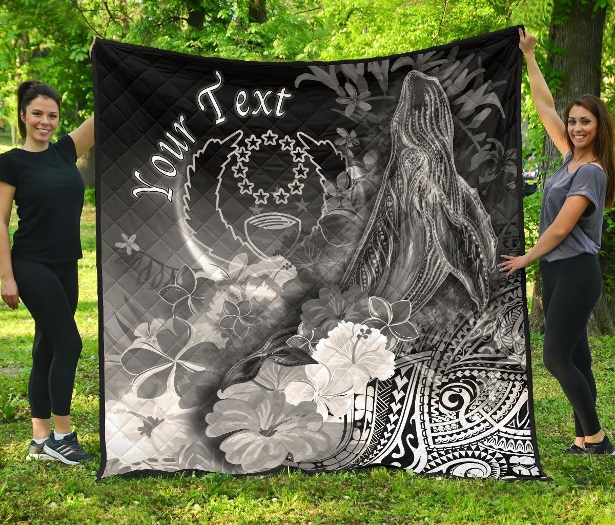 Pohnpei Custom Personalised Premium Quilt - Humpback Whale with Tropical Flowers (White) - Polynesian Pride