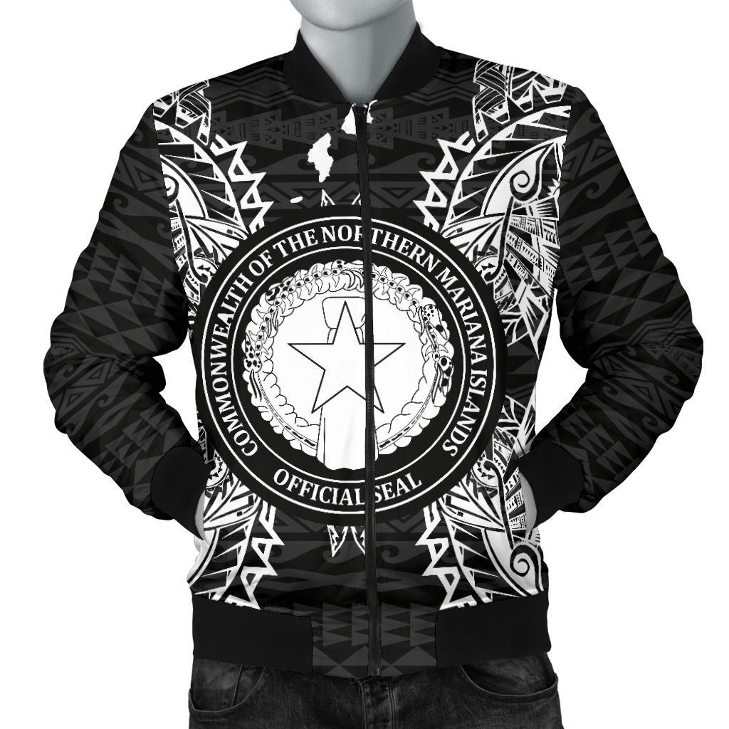 Northern Mariana Islands Polynesian Men's Bomber Jacket Map Black Black - Polynesian Pride