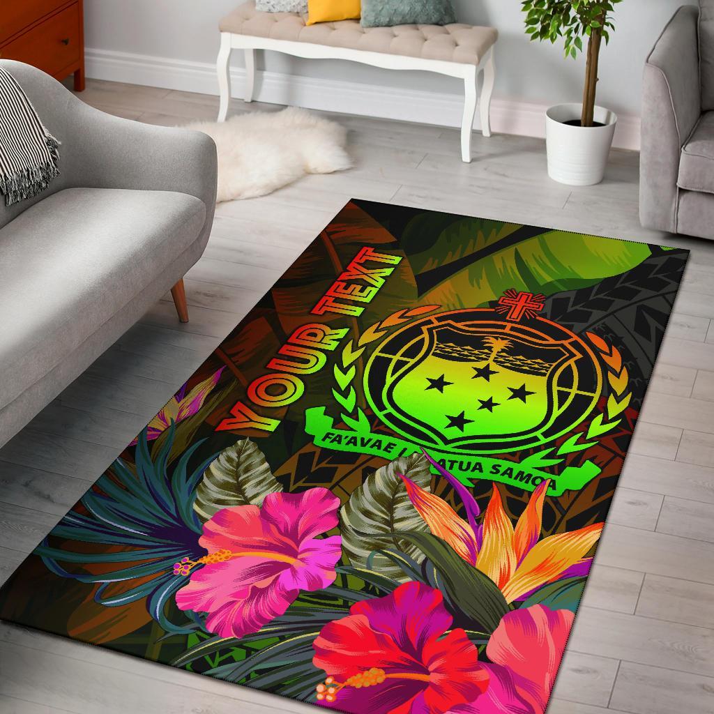 Samoa Polynesian Personalised Area Rug - Hibiscus and Banana Leaves Reggae - Polynesian Pride