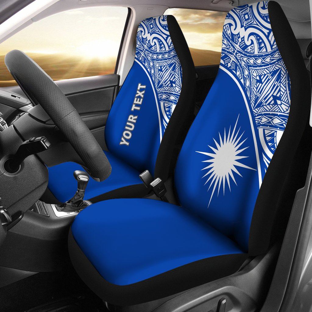 Marshall Islands Car Seat Covers - Marshall Islands Flag Polynesian Curve Blue Universal Fit Blue - Polynesian Pride