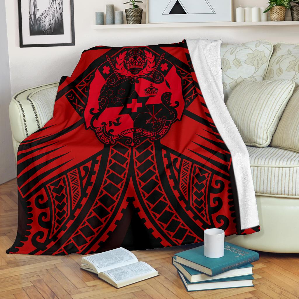 Tonga Polynesian Premium Blanket - Tonga Red Seal with Polynesian tattoo White - Polynesian Pride