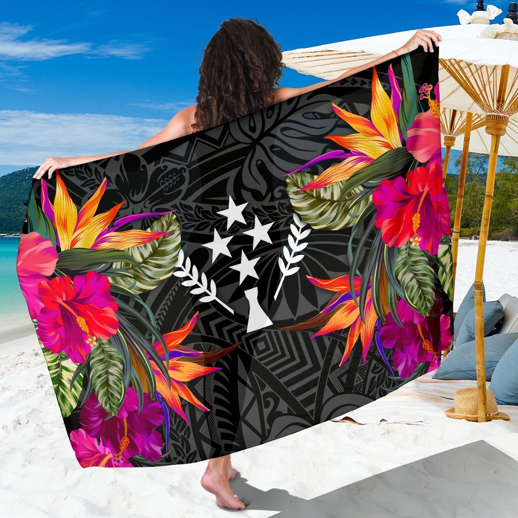 Kosrae Sarong - Polynesian Hibiscus Pattern Women One Size Black - Polynesian Pride