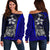 Kosrae Micronesia Women Off Shoulder Sweater Blue - Turtle With Hook Blue - Polynesian Pride