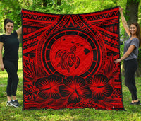 Hawaii Premium Quilt - Hawaii Map Honu Hibiscus Red Polynesian Premium Quilt Red - Polynesian Pride