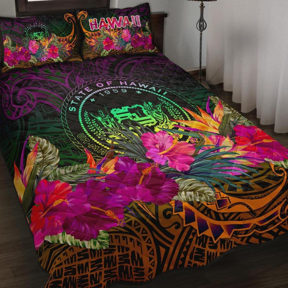 Polynesian Hawaii Quilt Bed Set - Summer Hibiscus Art - Polynesian Pride