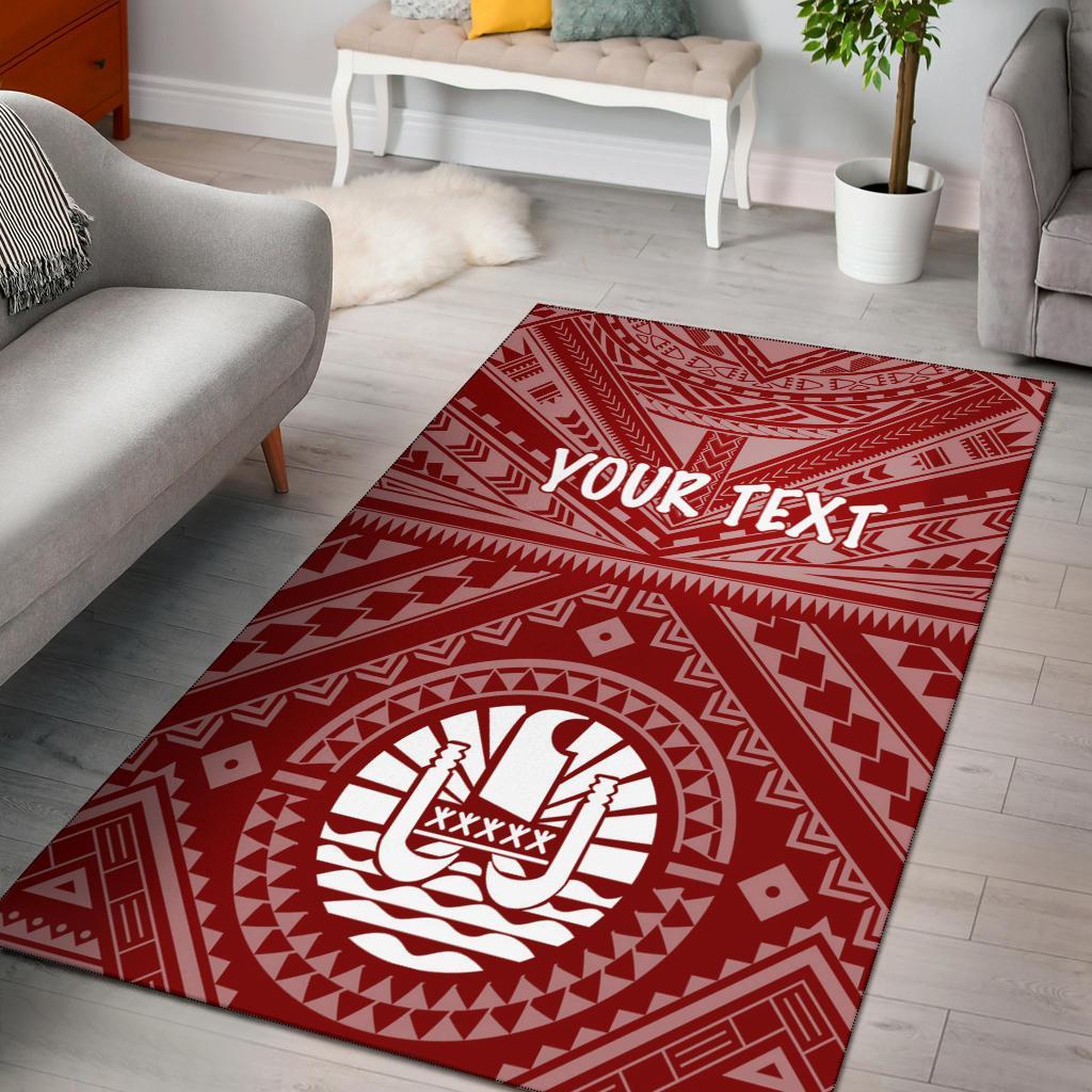 Tahiti Personalised Area Rug - Tahiti Seal In Polynesian Tattoo Style (Red) Red - Polynesian Pride