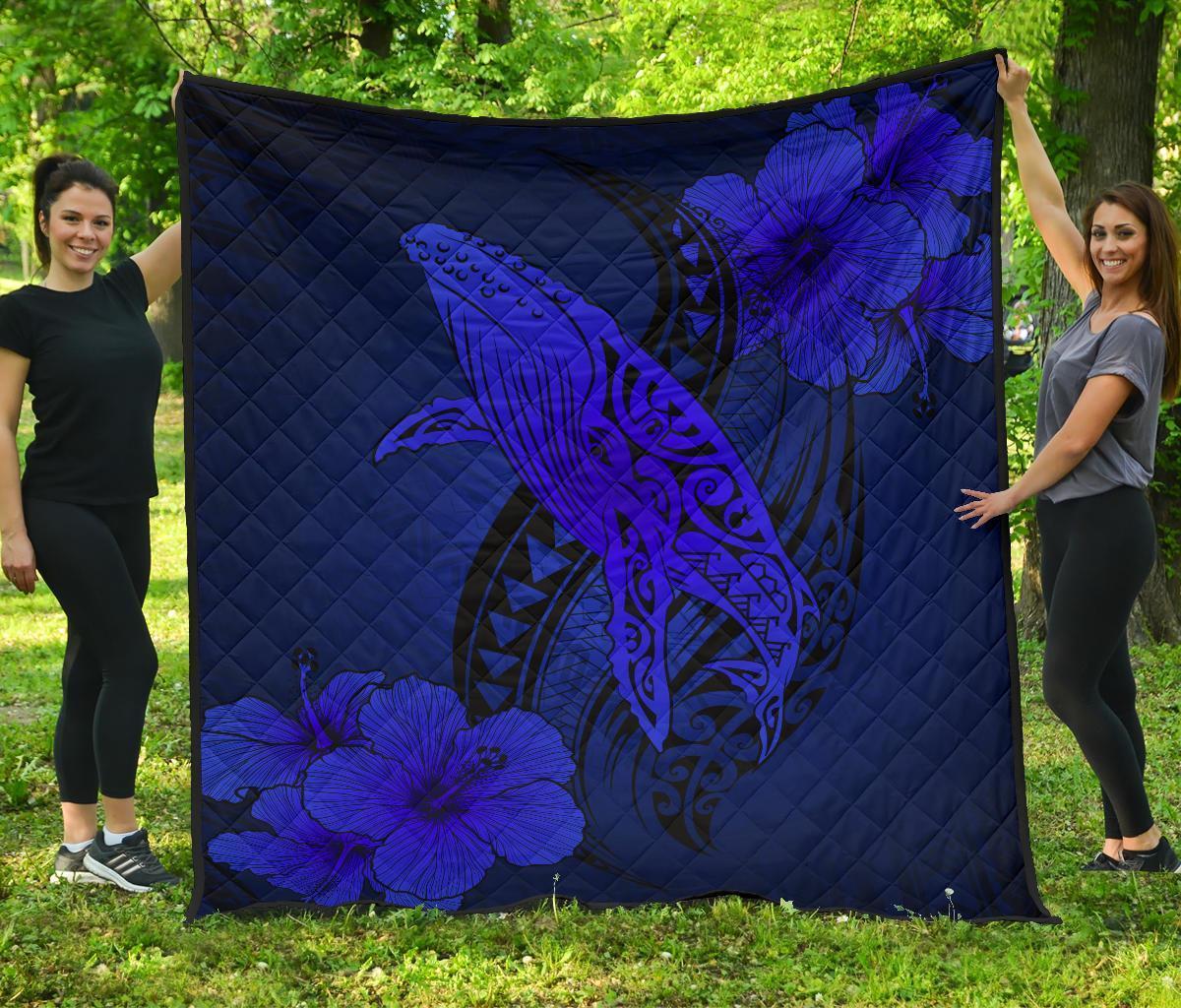 Hawaii Whale Swim Poly Blue Premium Quilt Blue - Polynesian Pride