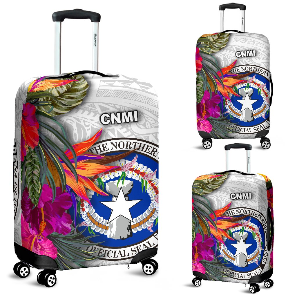 Northern Mariana Islands Luggage Covers Polynesian Hibiscus White Pattern - Polynesian Pride