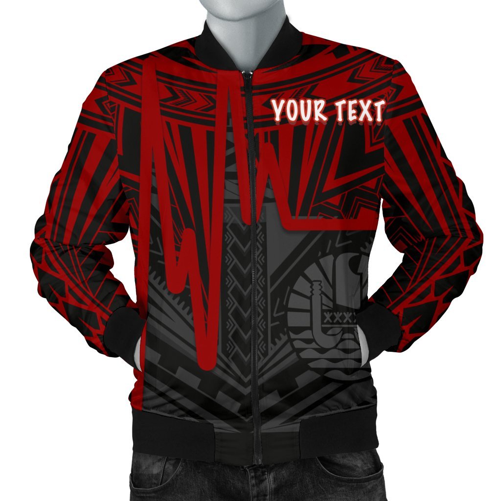 Tahiti Personalised Men's Bomber Jacket - Tahiti Seal In Heartbeat Patterns Style (Red) Red - Polynesian Pride