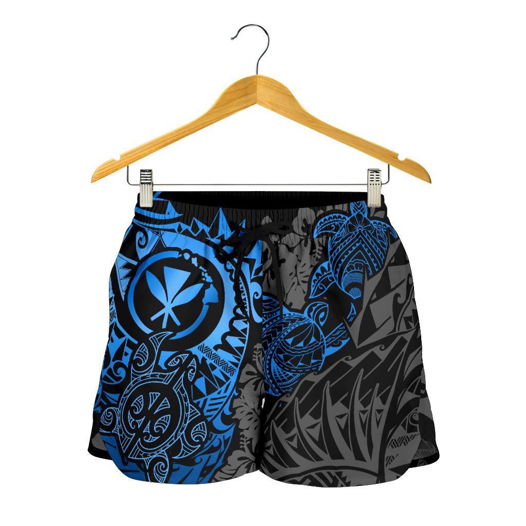 Polynesian Hawaii (Kanaka Maoli) Women's Short - Blue Turtle Hibiscus Flowing - Polynesian Pride