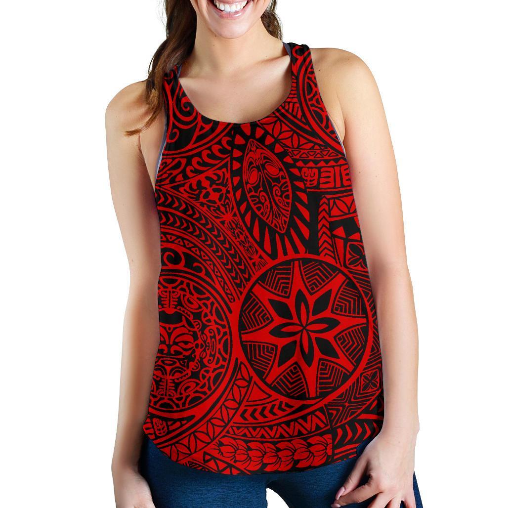 Polynesian Hawaiian Style Tribal Tattoo Red Women's Racerback Tank Top Red - Polynesian Pride
