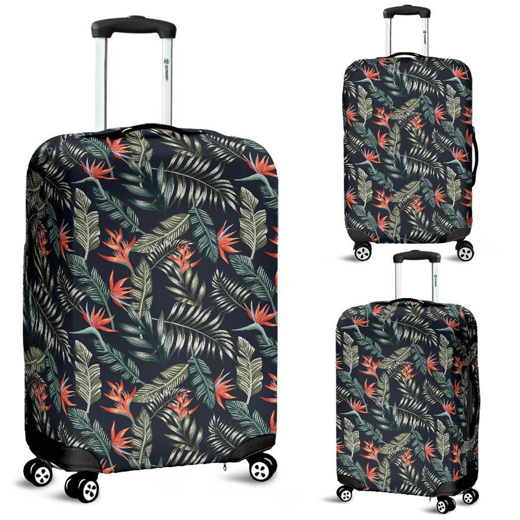 Tropical Strelitzia Black Luggage Cover White - Polynesian Pride
