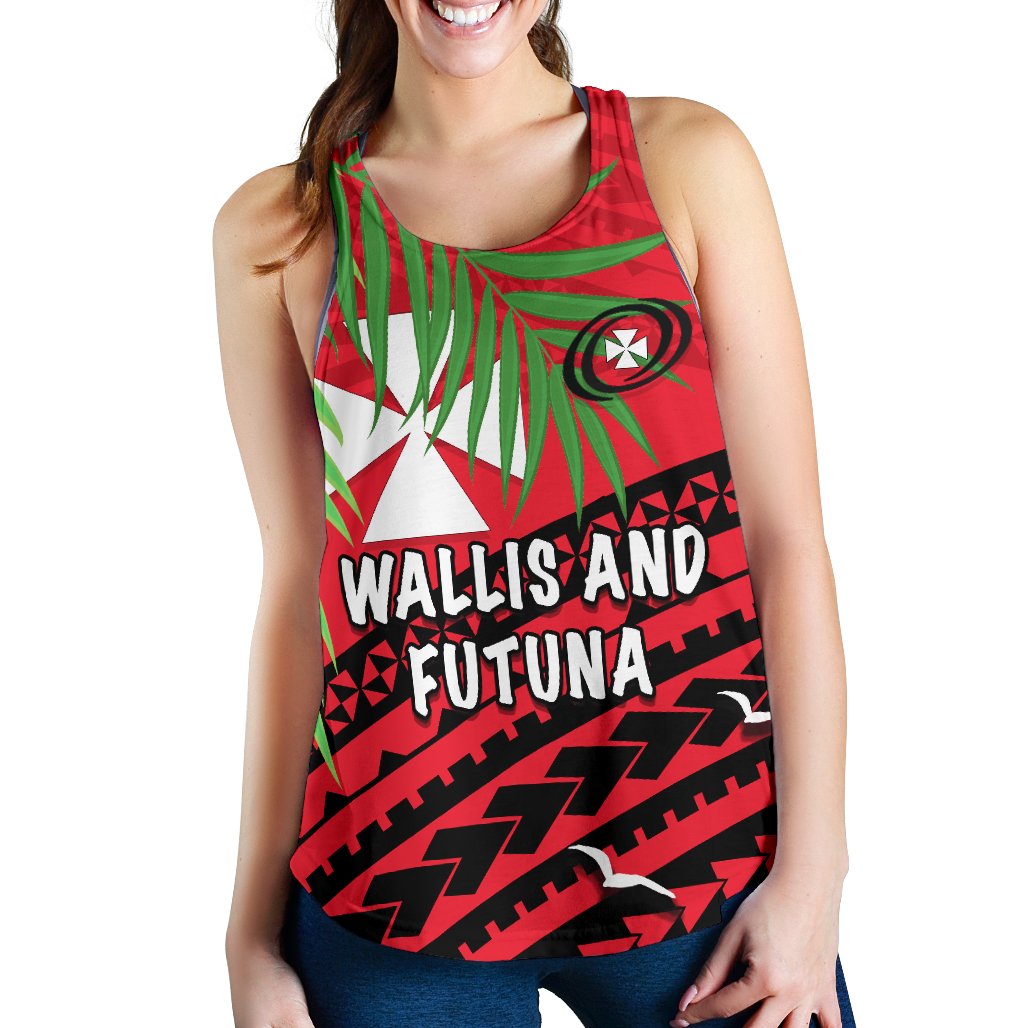 Wallis and Futuna Rugby Women Racerback Tank Coconut Leaves Art - Polynesian Pride