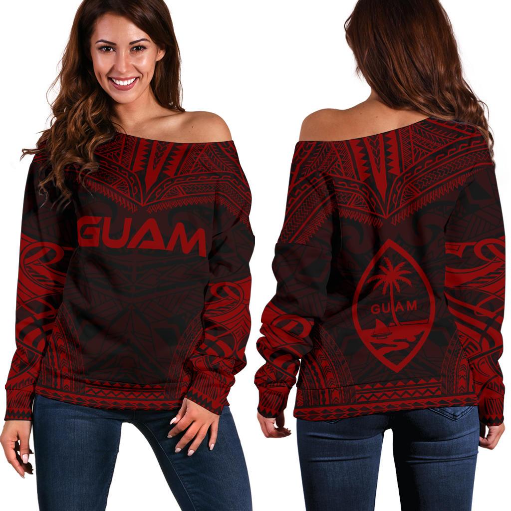 Guam Polynesian Chief Women's Off Shoulder Sweater - Red Version Red - Polynesian Pride