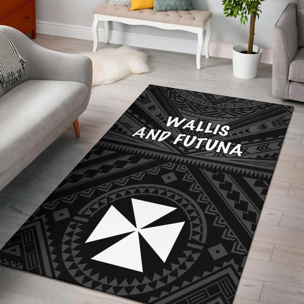 Wallis and Futuna Area Rug - Wallis and Futuna Seal With Polynesian Tattoo Style Black - Polynesian Pride