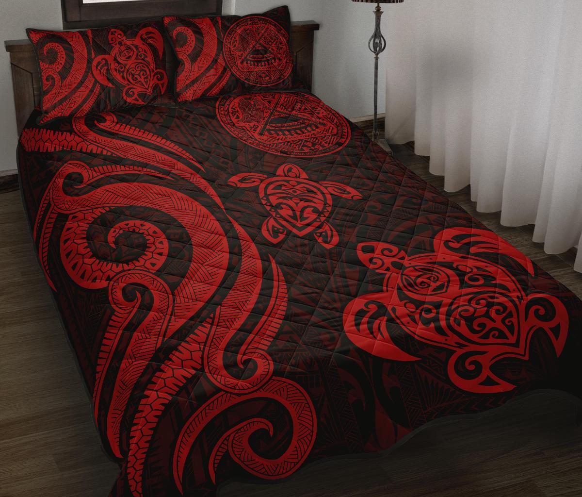 American Samoa Quilt Bed Set - Red Tentacle Turtle Red - Polynesian Pride