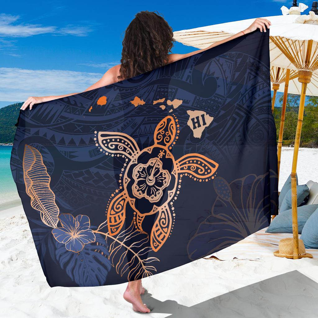 Hawaii Kakau Polynesian Turtle Map Sarong - Indigo Sarong One Size Blue - Polynesian Pride