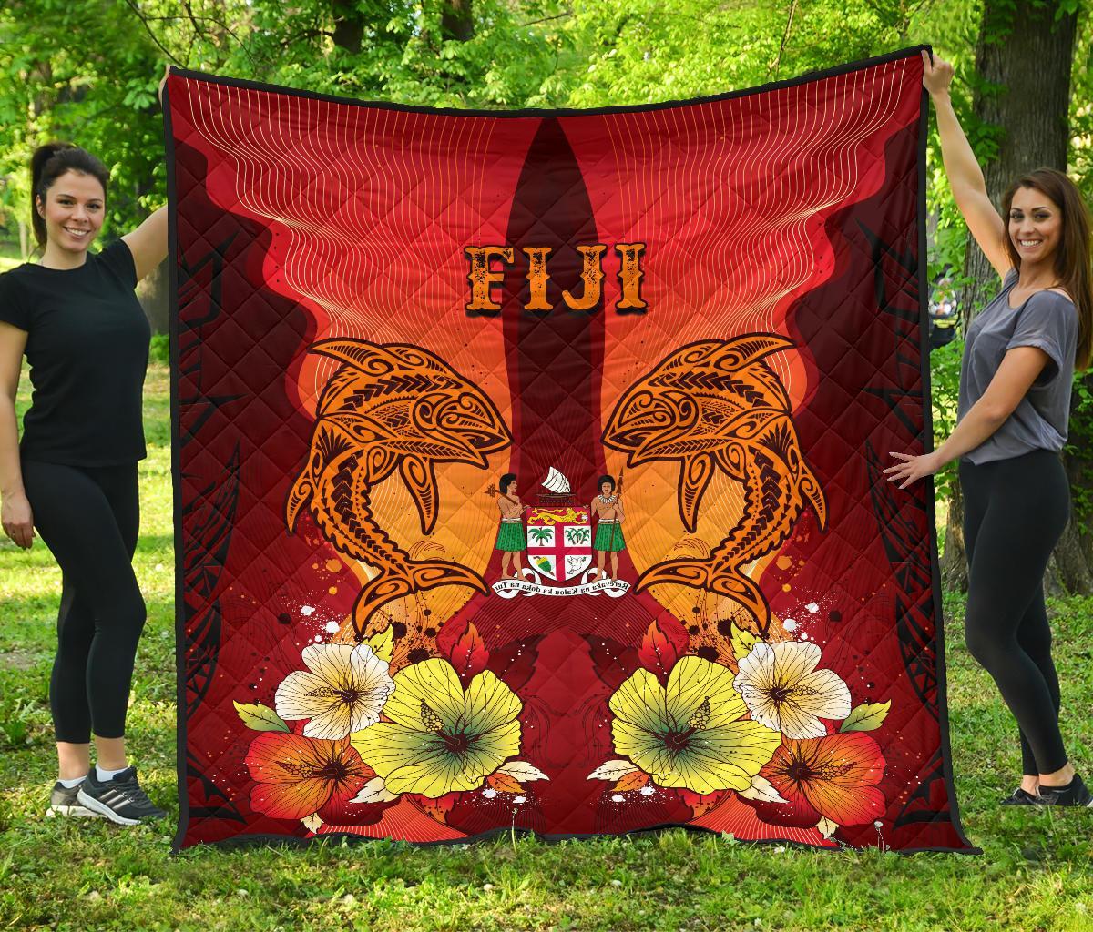 Fiji Premium Quilt - Tribal Tuna Fish Orange - Polynesian Pride
