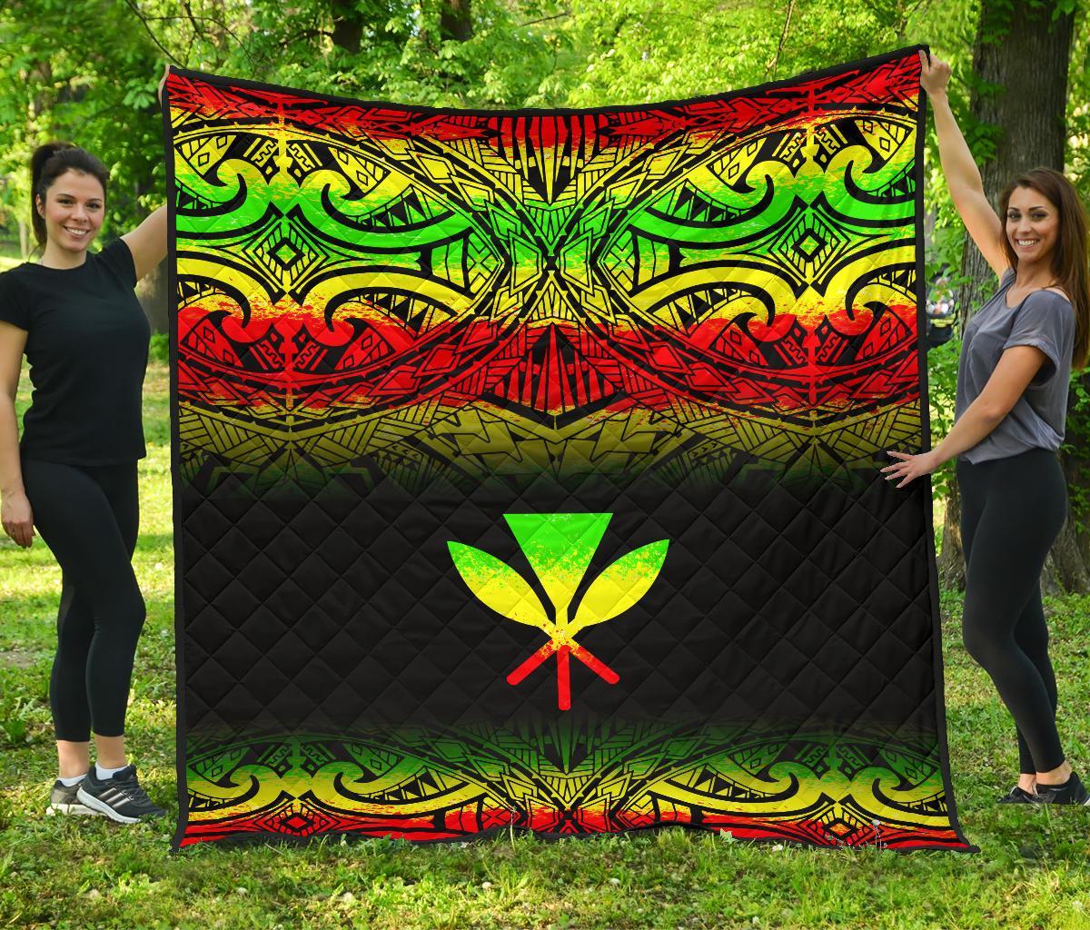 Hawaii Premium Quilt - Reggae Kanaka Maoli Polynesian Tattoo & Black Frog - Polynesian Pride