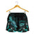 Hawaii Polynesian Women's Shorts - Turtle With Blooming Hibiscus Turquoise - Polynesian Pride