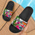 Fiji Custom Personalised Slide Sandals White - Turtle Plumeria Banana Leaf Black - Polynesian Pride