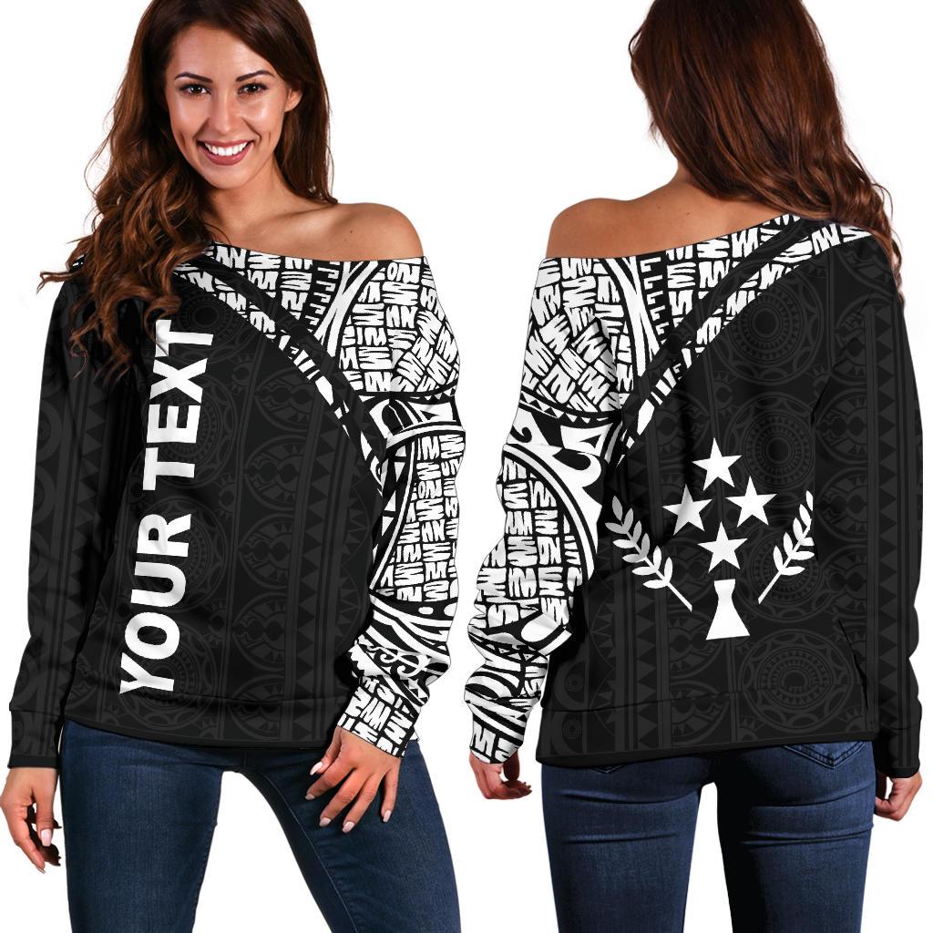 Kosrae Custom Personalised Women's Off Shoulder Sweater - Curve Style Black - Polynesian Pride