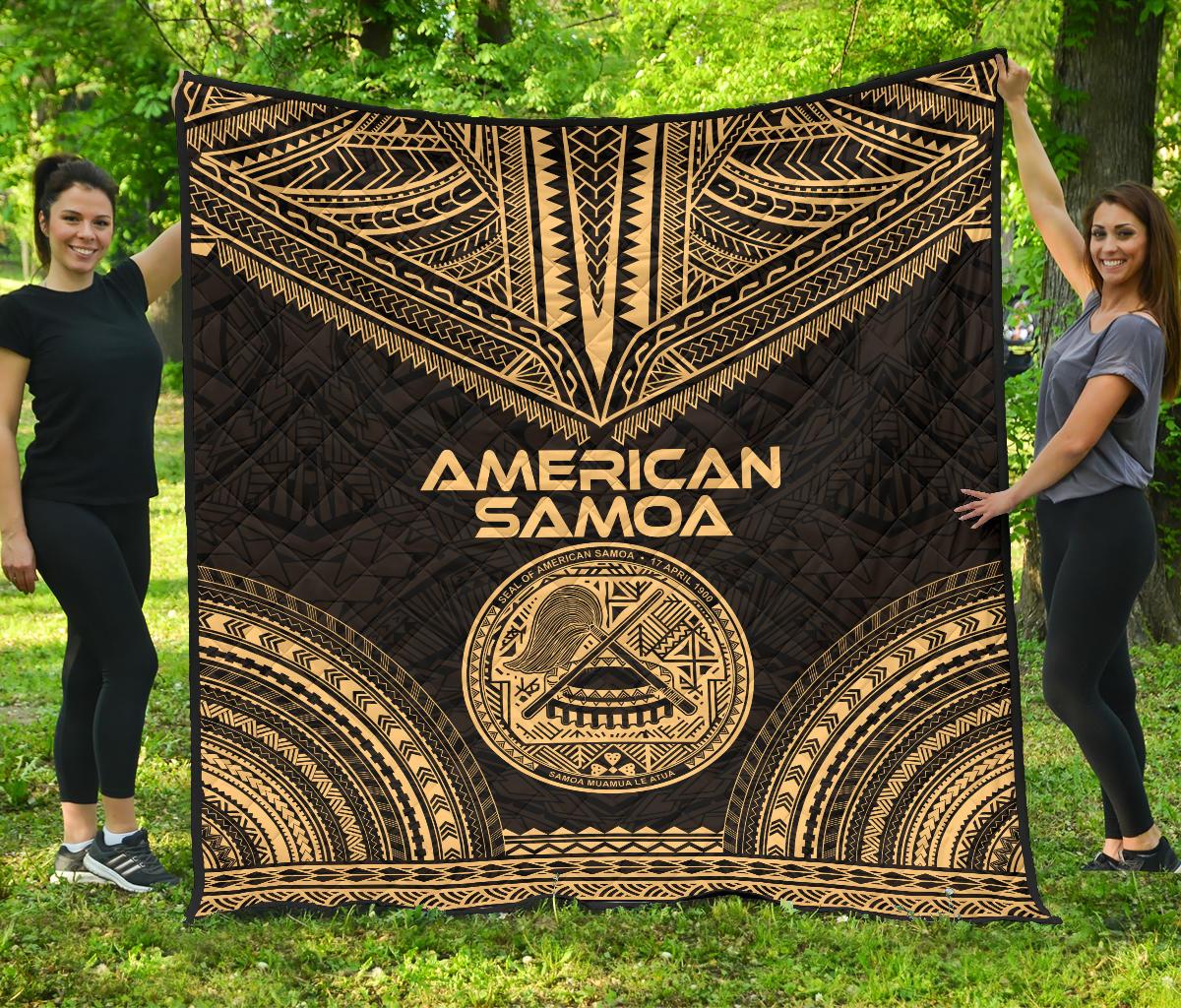 American Samoa Premium Quilt - American Samoa Seal Polynesian Chief Gold Version - Polynesian Pride