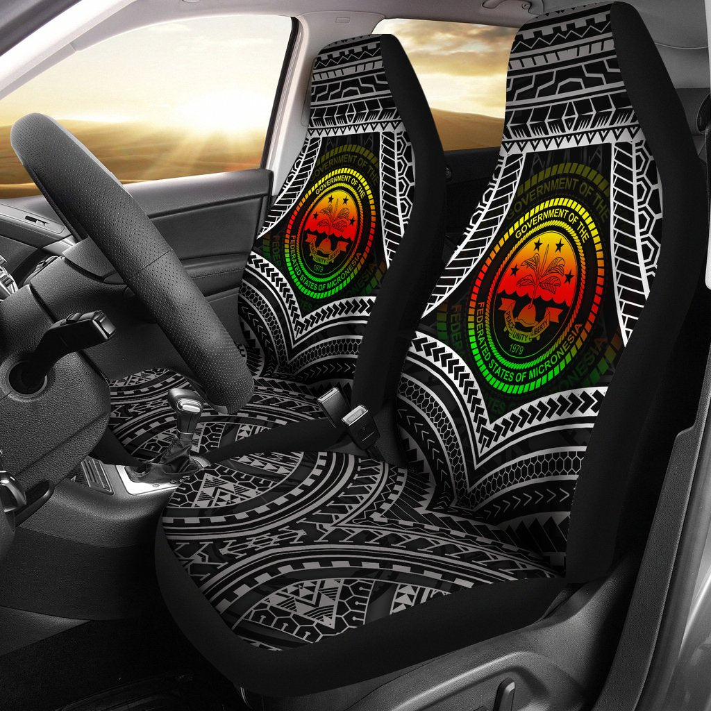 Federated States Of Micronesia Car Seat Covers - FSM Seal Reggae Color Universal Fit Reggae - Polynesian Pride