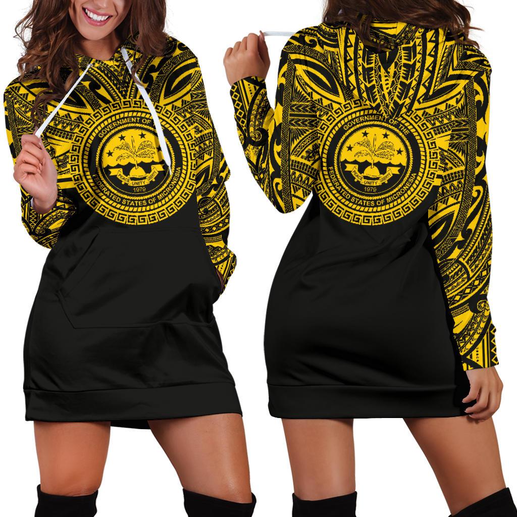 Federated States of Micronesia Women Hoodie Dress - Federated States of Micronesia Coat Of Arms Polynesian Gold Black Gold - Polynesian Pride