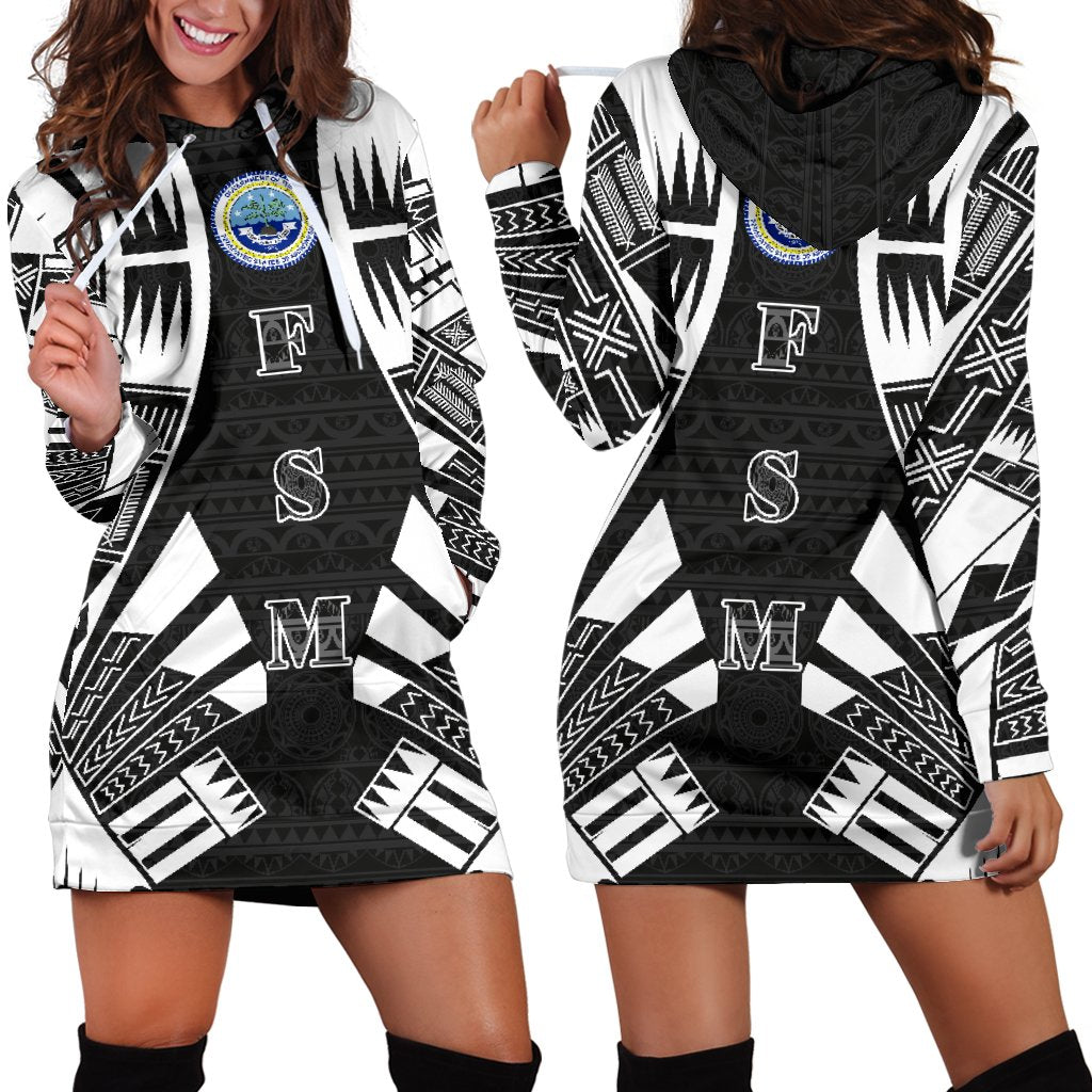 Federated States of Micronesia Hoodie Dress - Polynesian Tattoo Black Black - Polynesian Pride