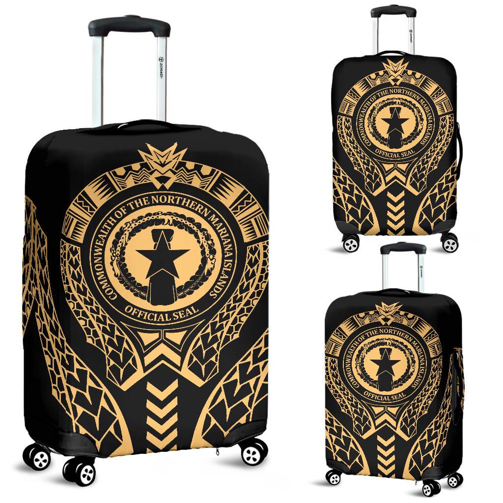Northern Mariana Islands Luggage Cover - Micronesian Tribal Gold Gold - Polynesian Pride